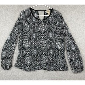 Eyelash Couture Top Women's Size Medium Black Print‎ Scoop Neck Teardrop in Back